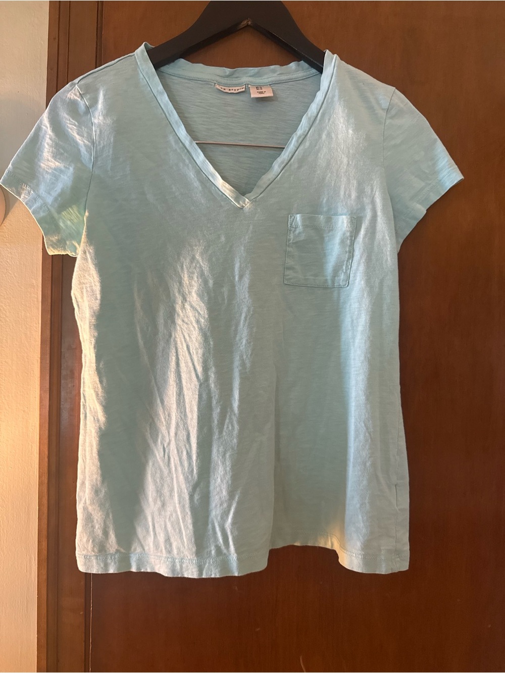Max Studio Light Blue V-Neck Pocket Tee
